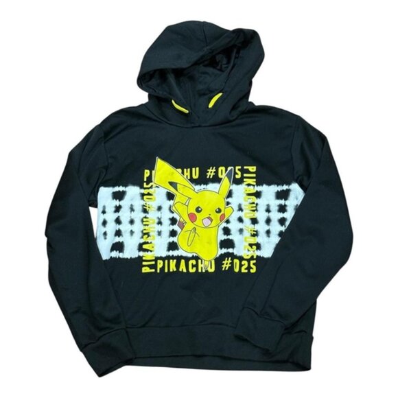 Pokemon Pikachu Hoodie Boys 10-12 Black Pullover Graphic Print Hooded Polyester - Picture 1 of 8